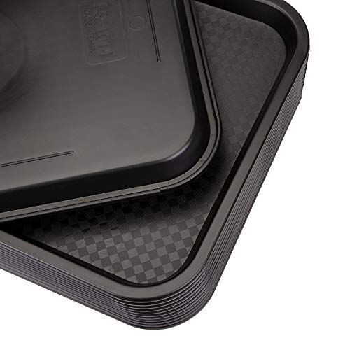 Yarlung 12 Pack Fast Food Tray, 13.8 x 10.5 Inch Plastic Restaurant Serving Tray Cafeteria Tray for Coffee Table, Kitchen, Party, Black