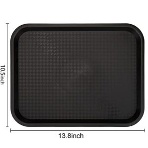 Yarlung 12 Pack Fast Food Tray, 13.8 x 10.5 Inch Plastic Restaurant Serving Tray Cafeteria Tray for Coffee Table, Kitchen, Party, Black