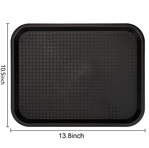 Yarlung 12 Pack Fast Food Tray, 13.8 x 10.5 Inch Plastic Restaurant Serving Tray Cafeteria Tray for Coffee Table, Kitchen, Party, Black