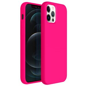 zuslab nano silicone case compatible with apple iphone 12/ iphone 12 pro 2020, liquid silicone rubber shockproof soft full protection cover - neon pink