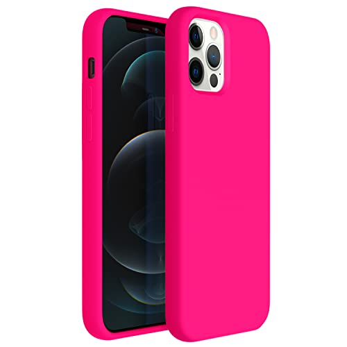 ZUSLAB Nano Silicone Case Compatible with Apple iPhone 12/ iPhone 12 Pro 2020, Liquid Silicone Rubber Shockproof Soft Full Protection Cover - Neon Pink