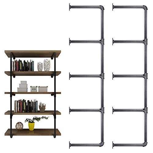 Niubid 3/4 Inches Malleable Cast Iron Pipe 2 PCS 5 Tier. Vintage Industrial Wall Mount Bookshelf Shelving Unit, DIY Open Bookshelf, Shelf Shelves, Home Improvement Kitchen Shelves.