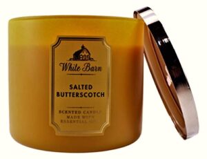 bath and body works white barn salted butterscotch 3 wick candle 14.5 ounce basic white barn label