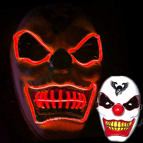 Halloween Led Light Up Clown Mask, LED Mask Halloween Scary Mask Clown Cosplay LED Creepy Costume Mask for Halloween Festival Party,Red