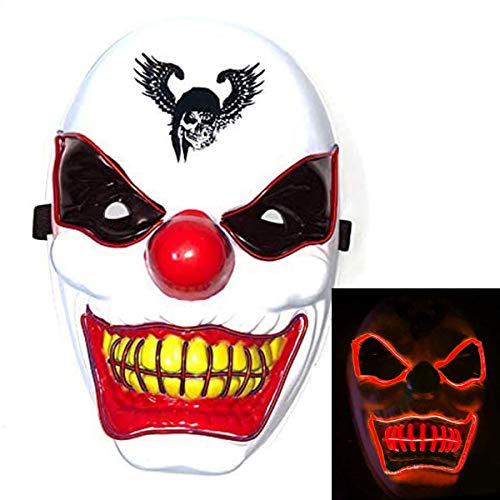 Halloween Led Light Up Clown Mask, LED Mask Halloween Scary Mask Clown Cosplay LED Creepy Costume Mask for Halloween Festival Party,Red