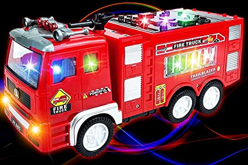 Toysery Fire Truck Toy, Realistic Fire Trucks Toddler Toys, Siren Head Toy with Vivid Lights, Bump and Go Red Fire Trucks for Kids,Fire Truck with Extending Fire Ladder - Cool Toys for Boys