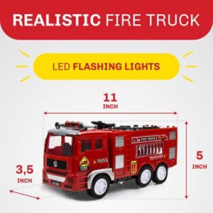 Toysery Fire Truck Toy, Realistic Fire Trucks Toddler Toys, Siren Head Toy with Vivid Lights, Bump and Go Red Fire Trucks for Kids,Fire Truck with Extending Fire Ladder - Cool Toys for Boys