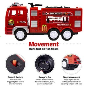 Toysery Fire Truck Toy, Realistic Fire Trucks Toddler Toys, Siren Head Toy with Vivid Lights, Bump and Go Red Fire Trucks for Kids,Fire Truck with Extending Fire Ladder - Cool Toys for Boys