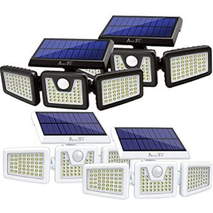 ameritop bundle - 2 pack black led solar motion sensor lights & 2 pack white led solar motion sensor lights; 128 led 800lm, 3 adjustable heads, 270° wide angle illumination, ip65 waterproof