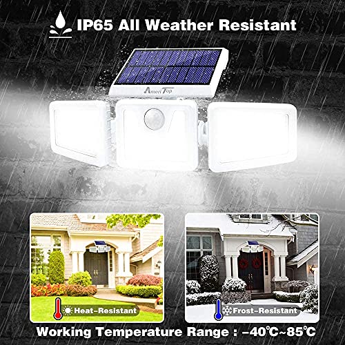 AmeriTop Bundle - 2 Pack Black LED Solar Motion Sensor Lights & 2 Pack White LED Solar Motion Sensor Lights; 128 LED 800LM, 3 Adjustable Heads, 270° Wide Angle Illumination, IP65 Waterproof