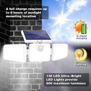 AmeriTop Bundle - 2 Pack Black LED Solar Motion Sensor Lights & 2 Pack White LED Solar Motion Sensor Lights; 128 LED 800LM, 3 Adjustable Heads, 270° Wide Angle Illumination, IP65 Waterproof