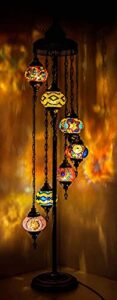 wishicious – handmade turkish lamp moroccan mosaic floor lamp, multicolored 7 globes floor lamp, turkish lamp