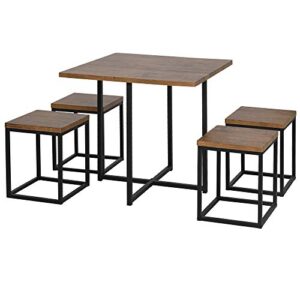homcom 5 piece dining table set for 4, kitchen table and chairs for breakfast nook, small space, apartment, space saving, walnut wood color