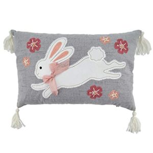 saro lifestyle burgess collection bunny design pillow cover, 13" x 20", grey