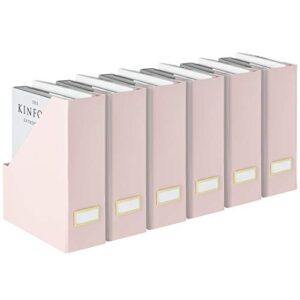 blu monaco set of 6 foldable pink cute magazine holders with gold label holders - stylish magazine storage for desk, shelves, and closets - book bins, files organizers and document storage
