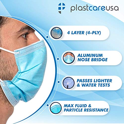 PlastCare USA 100 4-Ply ASTM Level 3 Face Masks, Disposable (Blue) (2 Boxes of 50)