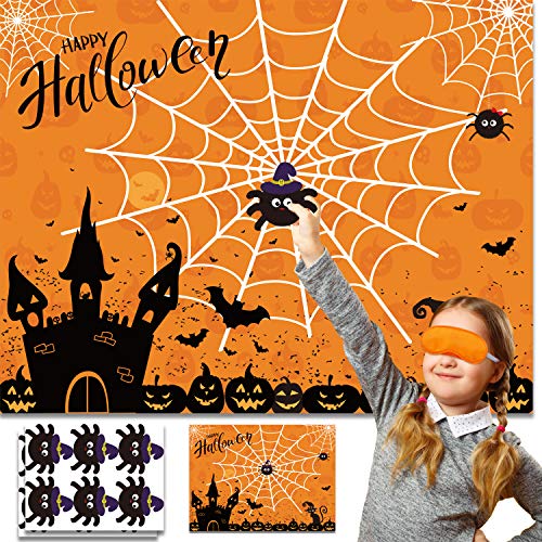 Halloween Party Games Pin The Spider on The Web Game Reusable Pin Game Spider Web Halloween Party Favor Supplies for Kids Girls Boys