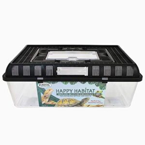 exotic nutrition happy habitat (large) - ventilated enclosure & breeder box - for live feeder insects, reptiles, amphibians & other small pets - durable plastic portable terrarium