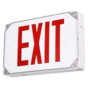 leonlite led exit sign, wet location exit sign with battery backup, ul listed, outdoor hardwired exit light with double sided, ac 120/277v, weatherproof emergency exit sign, red