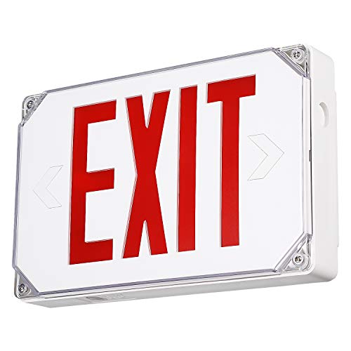 LEONLITE LED Exit Sign, Wet Location Exit Sign with Battery Backup, UL Listed, Outdoor Hardwired Exit Light with Double Sided, AC 120/277V, Weatherproof Emergency Exit Sign, Red