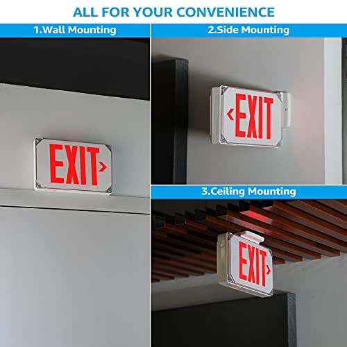 LEONLITE LED Exit Sign, Wet Location Exit Sign with Battery Backup, UL Listed, Outdoor Hardwired Exit Light with Double Sided, AC 120/277V, Weatherproof Emergency Exit Sign, Red