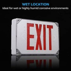 LEONLITE LED Exit Sign, Wet Location Exit Sign with Battery Backup, UL Listed, Outdoor Hardwired Exit Light with Double Sided, AC 120/277V, Weatherproof Emergency Exit Sign, Red