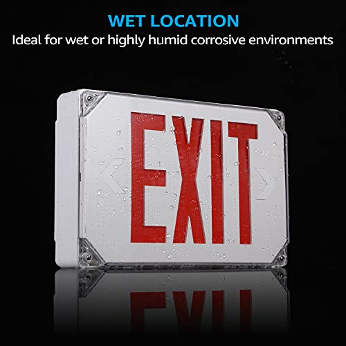 LEONLITE LED Exit Sign, Wet Location Exit Sign with Battery Backup, UL Listed, Outdoor Hardwired Exit Light with Double Sided, AC 120/277V, Weatherproof Emergency Exit Sign, Red