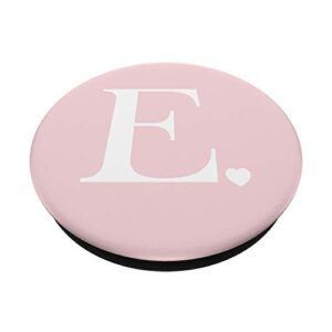 Light Pink White Monogram Letter E Initial Heart Design PopSockets Swappable PopGrip