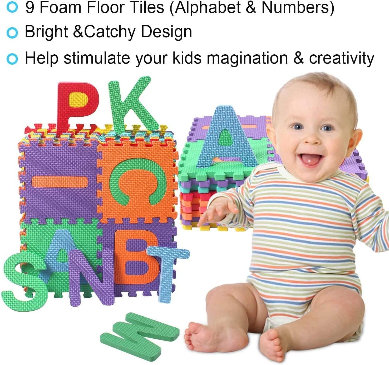 Kangler Kids Foam Puzzle Play Mat (36-Piece Set) 5.9inch x 5.9inch Interlocking EVA Floor Tiles with Alphabet and Numbers