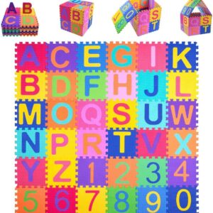 Kangler Kids Foam Puzzle Play Mat (36-Piece Set) 5.9inch x 5.9inch Interlocking EVA Floor Tiles with Alphabet and Numbers