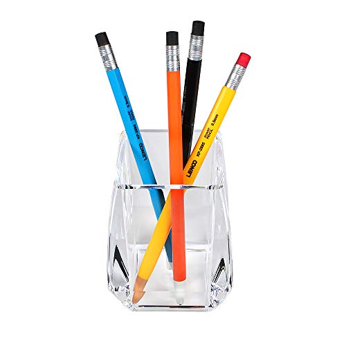 COM. TOP - Acrylic Pen Holder, Clear Desk Pen Cup, Office Supplies, Stationery Organizer, Makeup Brush Holder