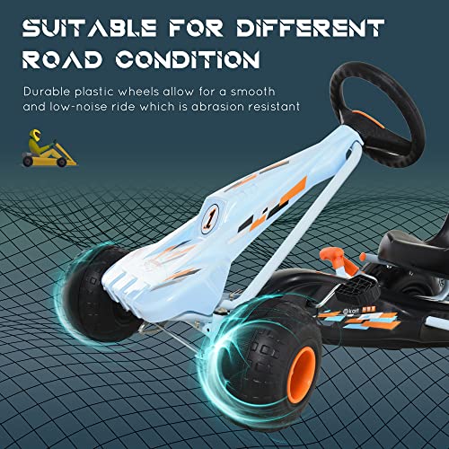 Aosom Pedal Go Kart Children Ride on Car Cute Style with Adjustable Seat, Plastic Wheels, Handbrake and Shift Lever, Light Blue