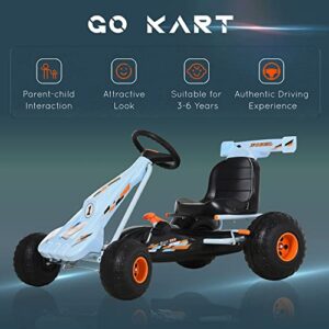 Aosom Pedal Go Kart Children Ride on Car Cute Style with Adjustable Seat, Plastic Wheels, Handbrake and Shift Lever, Light Blue