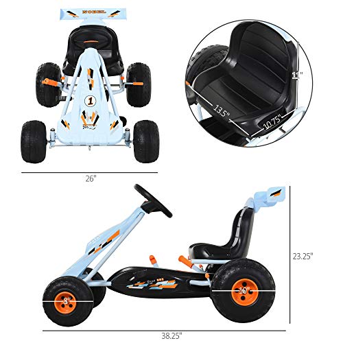 Aosom Pedal Go Kart Children Ride on Car Cute Style with Adjustable Seat, Plastic Wheels, Handbrake and Shift Lever, Light Blue