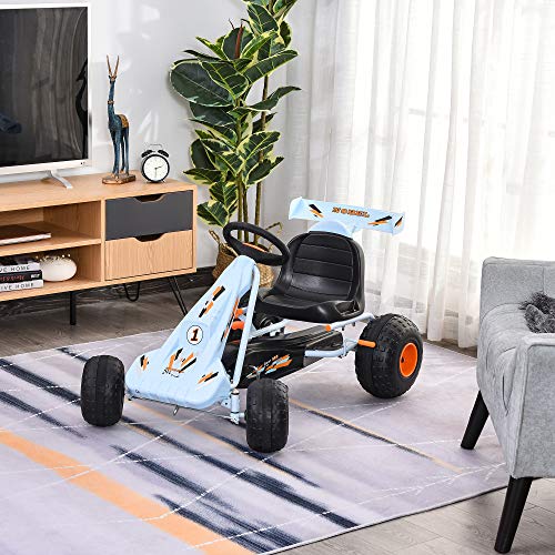 Aosom Pedal Go Kart Children Ride on Car Cute Style with Adjustable Seat, Plastic Wheels, Handbrake and Shift Lever, Light Blue