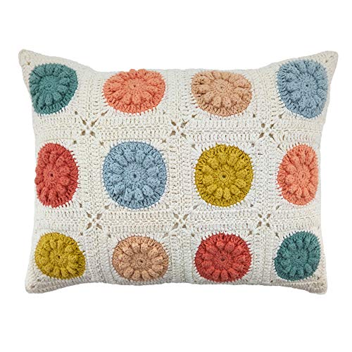 SARO LIFESTYLE Crochetage Collection Poly Filled Crochet Throw Pillow, 12" x 16", Multi