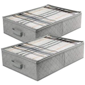 foldable underbed storage bags, closet organizers and storage bins, clothes blankets organizer, with clear window and reinforced handles, 24” x 16” x 6", gray, pack of 2