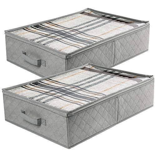 Foldable Underbed Storage Bags, Closet Organizers and storage bins, Clothes Blankets Organizer, with Clear Window and Reinforced Handles, 24” x 16” x 6", Gray, Pack of 2