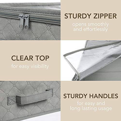 Foldable Underbed Storage Bags, Closet Organizers and storage bins, Clothes Blankets Organizer, with Clear Window and Reinforced Handles, 24” x 16” x 6", Gray, Pack of 2