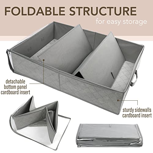 Foldable Underbed Storage Bags, Closet Organizers and storage bins, Clothes Blankets Organizer, with Clear Window and Reinforced Handles, 24” x 16” x 6", Gray, Pack of 2