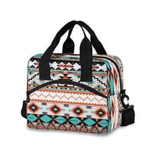 ethnic aztec geometric lunch bag reusable lunch tote bag thermal cooler bag insulated lunch box with adjustable shoulder strap for office school outdoor picnic