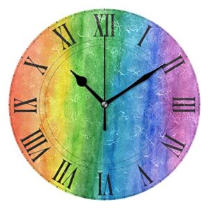 oreayn rainbow stripe watercolor gay wall clock for home office bedroom living room decor non ticking colorful