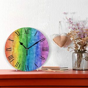Oreayn Rainbow Stripe Watercolor Gay Wall Clock for Home Office Bedroom Living Room Decor Non Ticking Colorful