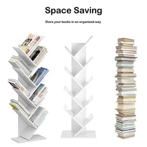 Function Home Tree Bookshelf, 9 Shelf Small Geometric Bookcase, Free Standing Book Shelves, Unique Wood Storage Rack for CDs/Books Utility Organizer Shelves for Living Room, Bedroom, Home Office,White