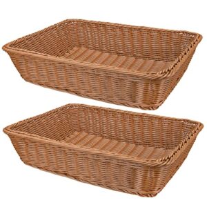 yarlung 2 pack poly wicker woven bread basket, 16 inch rectangular fruit baskets food serving holders for vegetables, home, kitchen, restaurant, outdoor, imitation rattan brown