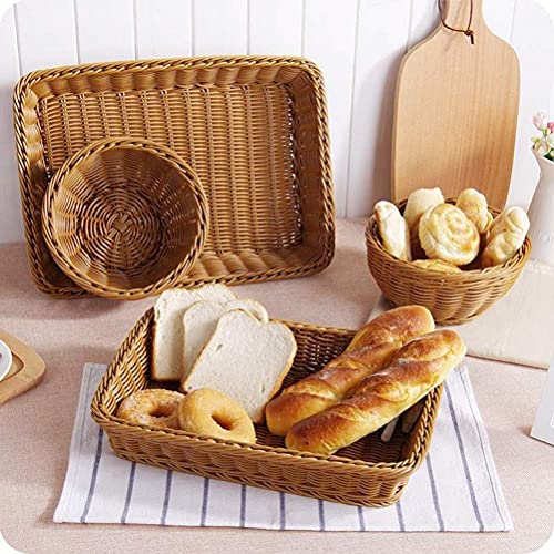 Yarlung 2 Pack Poly Wicker Woven Bread Basket, 16 Inch Rectangular Fruit Baskets Food Serving Holders for Vegetables, Home, Kitchen, Restaurant, Outdoor, Imitation Rattan Brown