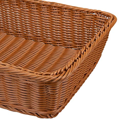 Yarlung 2 Pack Poly Wicker Woven Bread Basket, 16 Inch Rectangular Fruit Baskets Food Serving Holders for Vegetables, Home, Kitchen, Restaurant, Outdoor, Imitation Rattan Brown