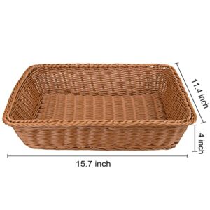 Yarlung 2 Pack Poly Wicker Woven Bread Basket, 16 Inch Rectangular Fruit Baskets Food Serving Holders for Vegetables, Home, Kitchen, Restaurant, Outdoor, Imitation Rattan Brown