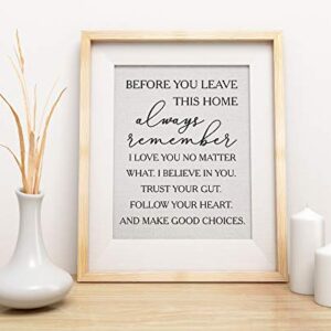 ‘before you leave this home, always remember’ Grey Typographic Wall Art | 11x14 UNFRAMED Black and Grey Love Quote Print | Modern, Minimal Farmhouse Home Decor