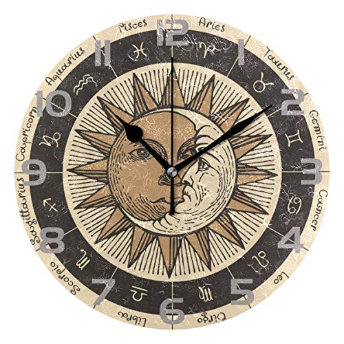 Oreayn Sun and Moon Wall Clock for Home Office Bedroom Living Room Decor Non Ticking Black and Beige